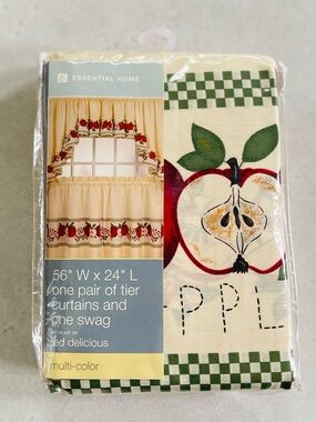 New Red Delicious Country Apples 3-Piece Window Curtain Tier Set Ivory 56” Kmart